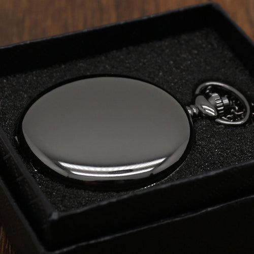 Retro Black Fashion Silver Smooth Steampunk Quartz Pocket Watch Stainless Steel Pendant 30CM Chain for Men Women with Gifts Box